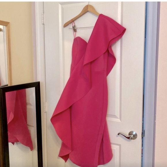 Lavish Alice Exaggerated Frill One Shoulder Scuba Midi Dress - Picture 6 of 10